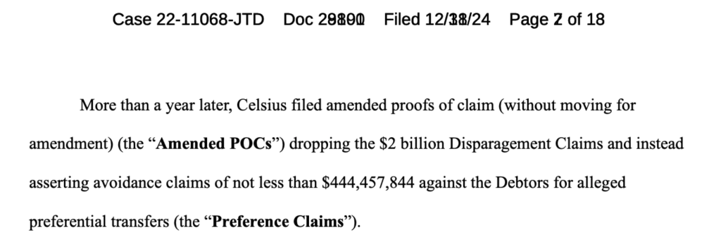 Celsius 在原定索赔截止日期之后，再次提交 4.44 亿美元索赔申请